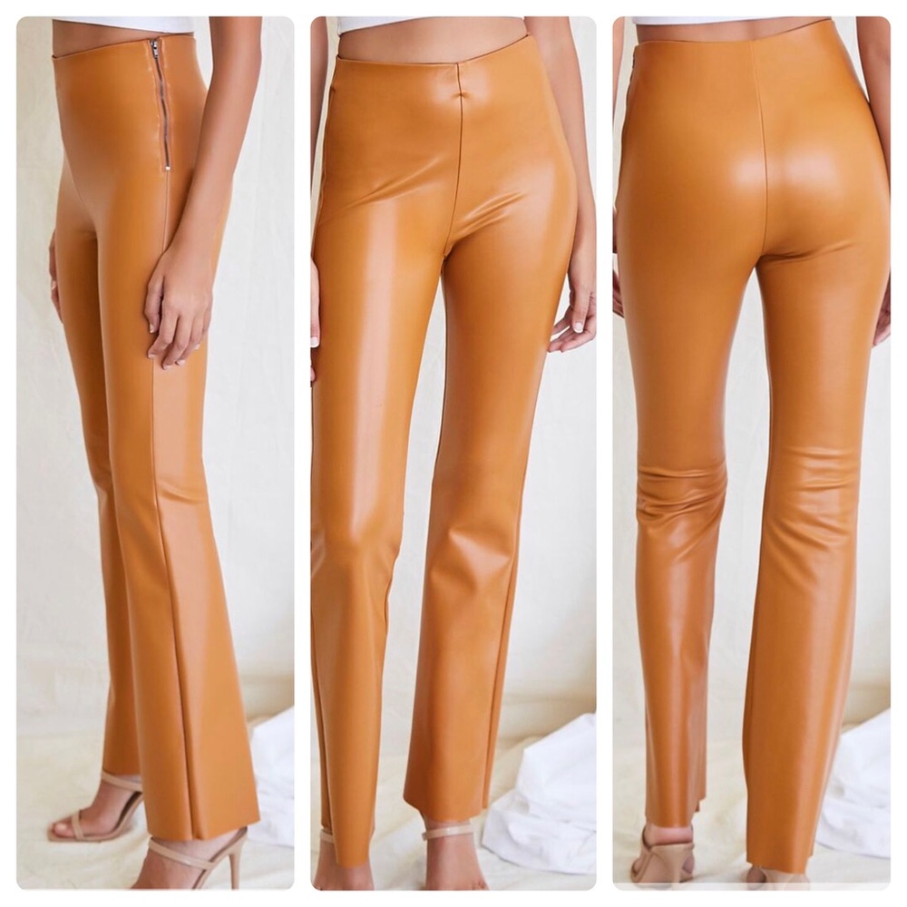 NWT Forever 21 Buttery Soft Camel Colored Side Zip Faux Leather Pants XS